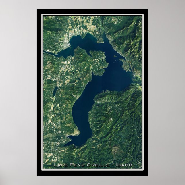Affiche Carte satellite du lac Pend Oreille Idaho (Devant)