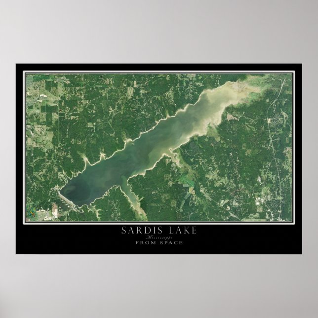Affiche Carte satellite du lac Sardis Mississippi (Devant)