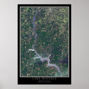 Affiche Carte satellite du lac Wateree Caroline du Sud