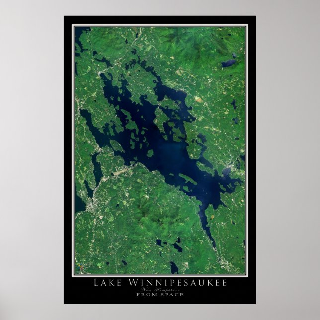 Affiche Carte satellite du lac Winnipesaukee New Hampshire (Devant)