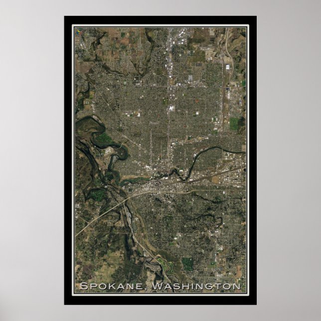 Affiche Carte satellite Spokane Washington (Devant)
