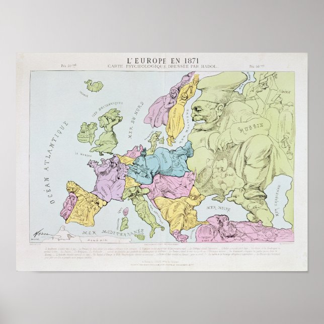 Affiche Carte satirique de l'Europe | 1871 (Devant)