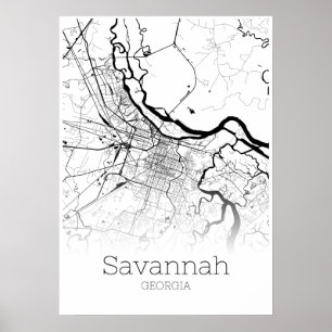 Affiche Carte Savannah - Géorgie - Carte de la ville Poste