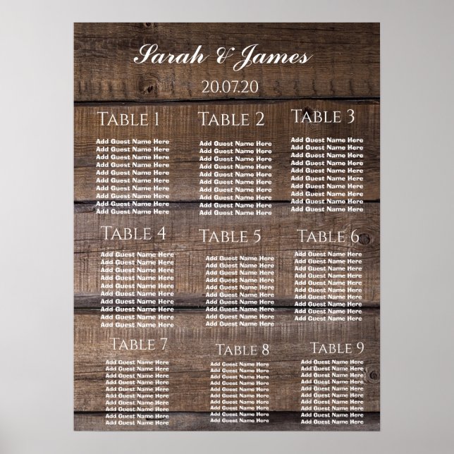 Affiche Carte simple de Mariage en bois rustique (Devant)