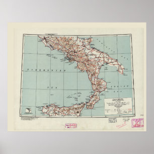 Affiche Carte stratégique du sud de l'Italie pour la Secon