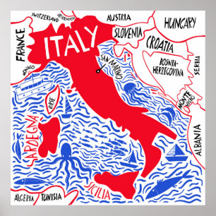 Affiche carte stylisée à la main de l'Italie. Illustrat Vo