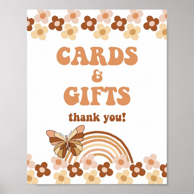 Affiche Carte super & Cadeaux Douche Signal Hippie Retro (Devant)