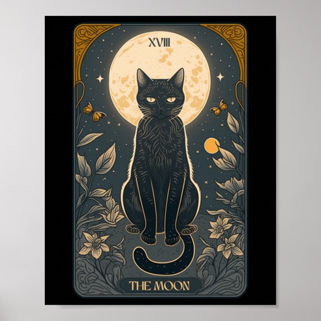 Affiche Carte Tarot Chat, Carte Tarot Lune Chat Maman De C (Devant)