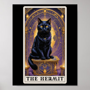 Affiche Carte Tarot Chat Noir L'Hermite Halloween Enfants