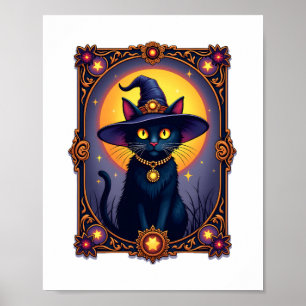Affiche Carte Tarot Chat Sorcière Halloween gothique Vinta