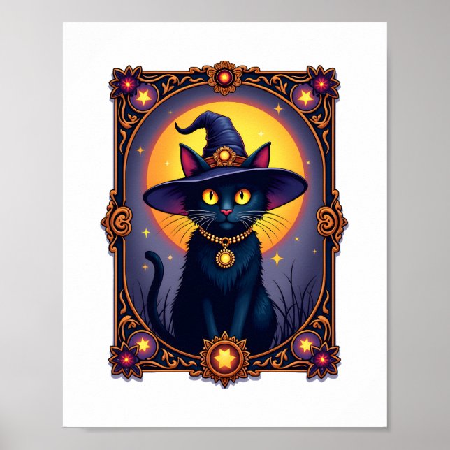 Affiche Carte Tarot Chat Sorcière Halloween gothique Vinta (Devant)