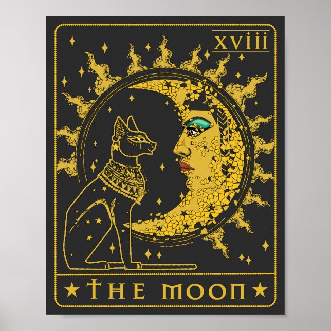 Affiche Carte Tarot Crescent Moon Cleopatra Et Sphynx Cat (Devant)