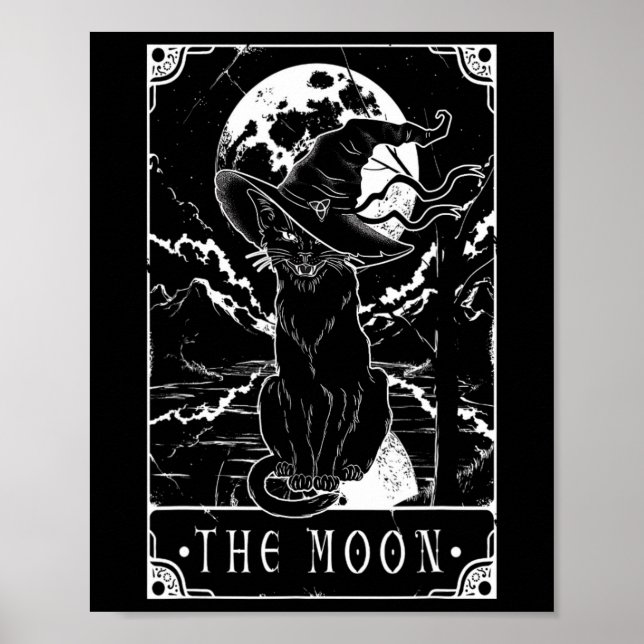 Affiche Carte Tarot Crescent Moon Et Casquette Chat Noir H (Devant)