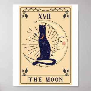 Affiche Carte Tarot Crescent Moon Et Cat Graphique