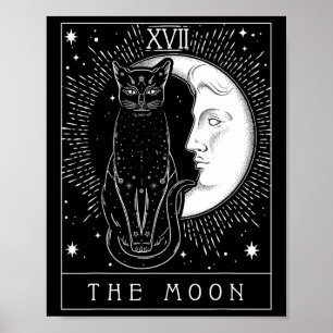 Affiche Carte Tarot Crescent Moon Et Cat Graphique