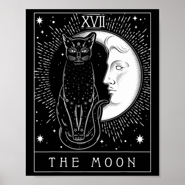 Affiche Carte Tarot Crescent Moon Et Cat Graphique (Devant)
