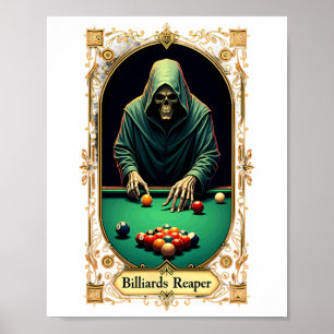 Affiche Carte Tarot Halloween Skeleton Billard Reaper