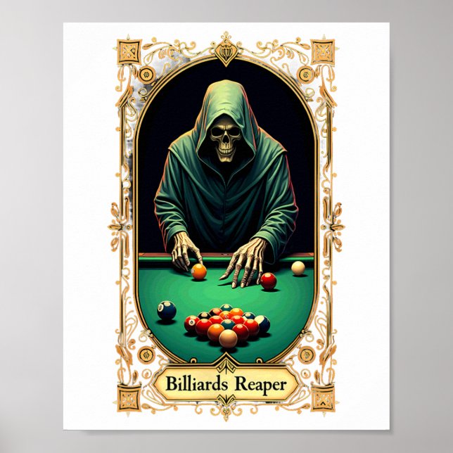 Affiche Carte Tarot Halloween Skeleton Billard Reaper (Devant)