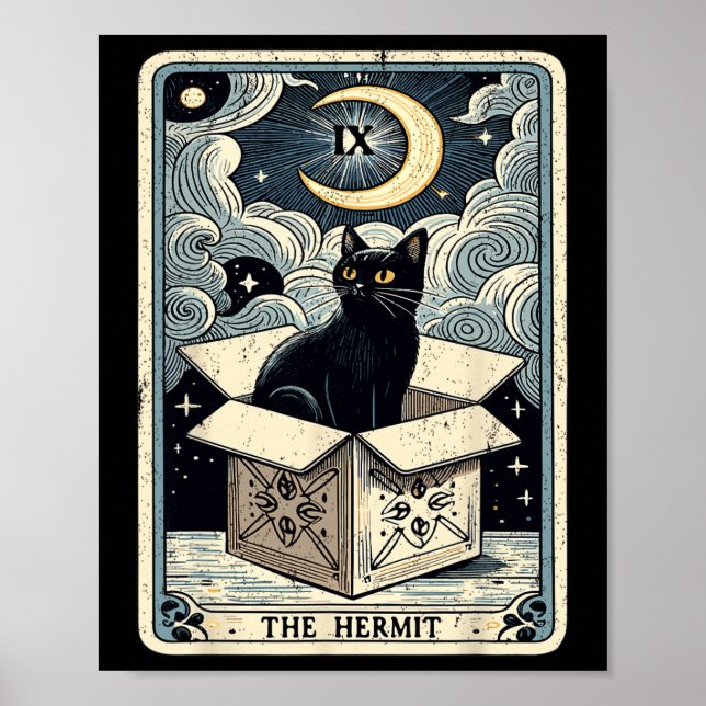 Affiche Carte Tarot Hermite Chat En Boîte Mystic Funny Cha (Devant)