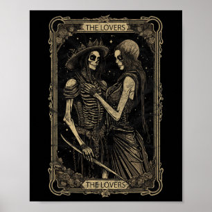 Affiche Carte Tarot Les amoureux Squelette Goth Crâne Hall