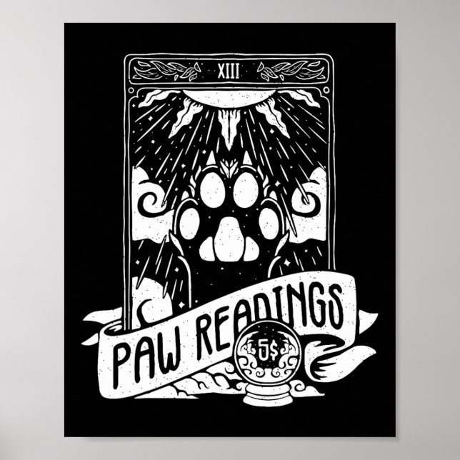 Affiche Carte Tarot Lune Crescent Et Paw Cat Lecture (Devant)