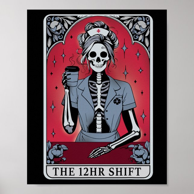 Affiche Carte Tarot Squelette Halloween 12 Heures Maj N (Devant)