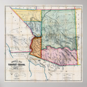 AFFICHE CARTE TERRITOIRE ARIZONA 1865