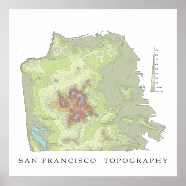 Affiche Carte topo de San Francisco - Blanc 24x24 (Devant)