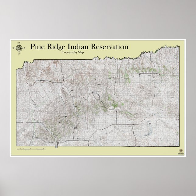 Affiche Carte topographique de la réserve de Pine Ridge (Devant)