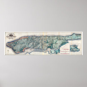 Affiche Carte topographique de la ville de New York 1865