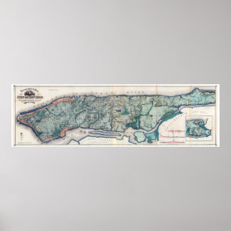 Affiche Carte topographique de la ville de New York 1865