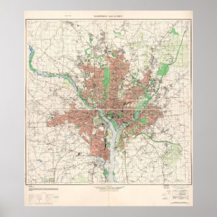 Affiche Carte topographique de Washington, D.C. 1953