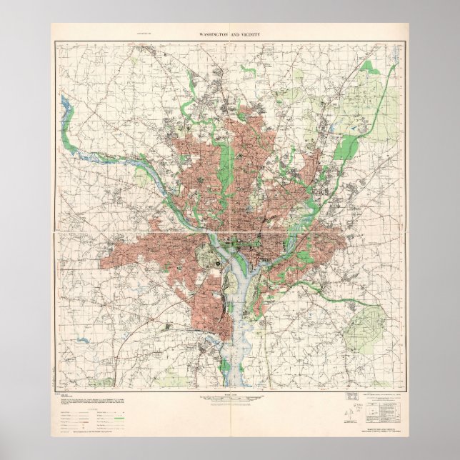 Affiche Carte topographique de Washington, D.C. 1953 (Devant)