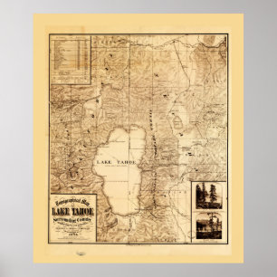 Affiche Carte topographique du lac Tahoe (1874)