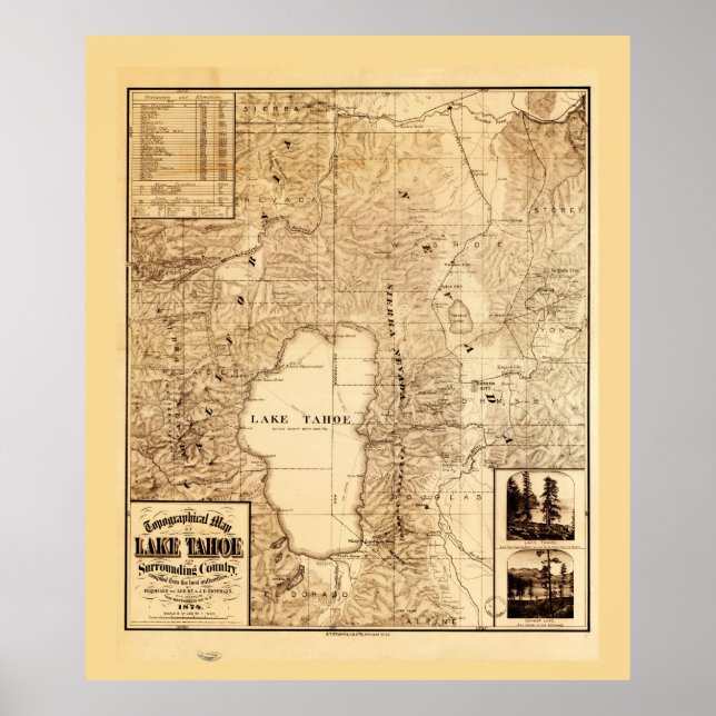 Affiche Carte topographique du lac Tahoe (1874) (Devant)