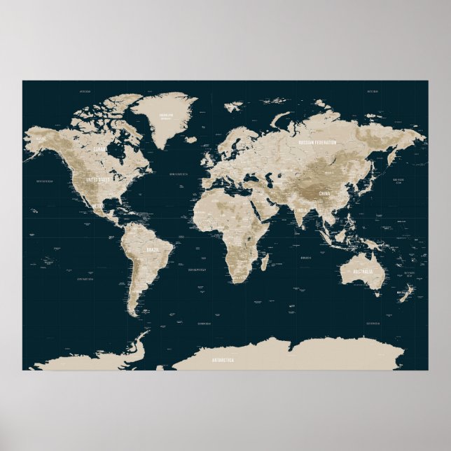 Affiche Carte topographique du monde à Tan (Devant)