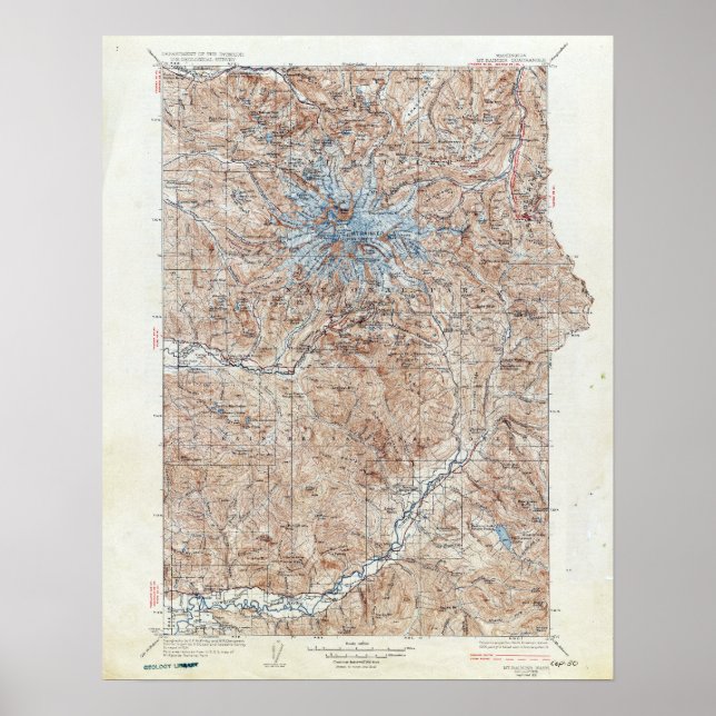 Affiche Carte topographique vintage Mount Rainier Washingt (Devant)