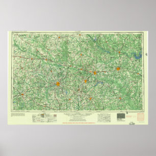 Affiche Carte topologique Vintage Tyler TX