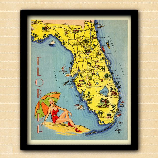 Affiche Carte touristique de Floride vintage 1947 (Créateur téléchargé)
