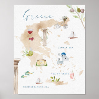 Affiche Carte touristique des sites grecs