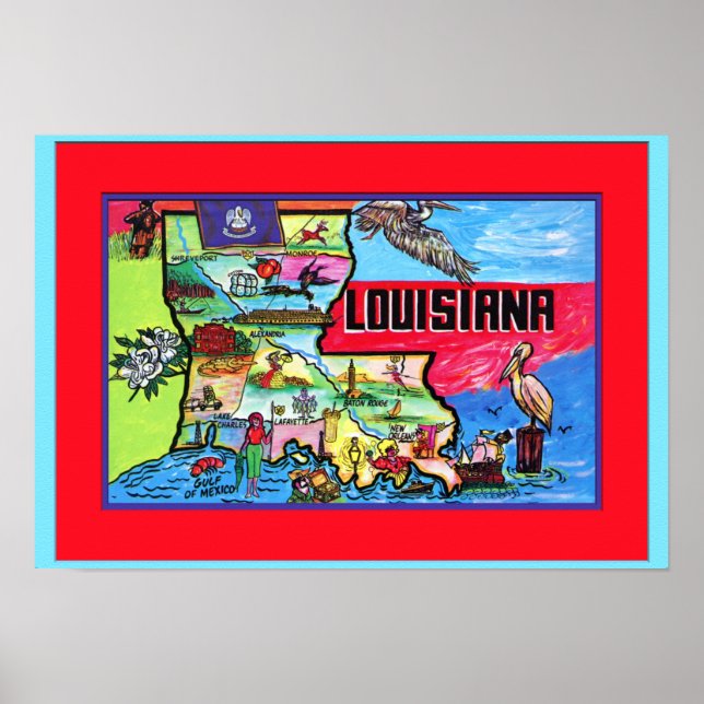 Affiche Carte touristique Louisiana (Devant)