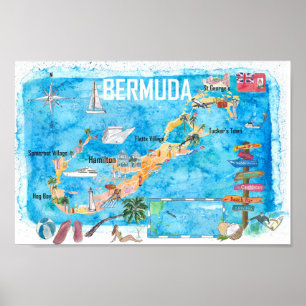 Affiche Carte touristique préférée de l'île des Bermudes