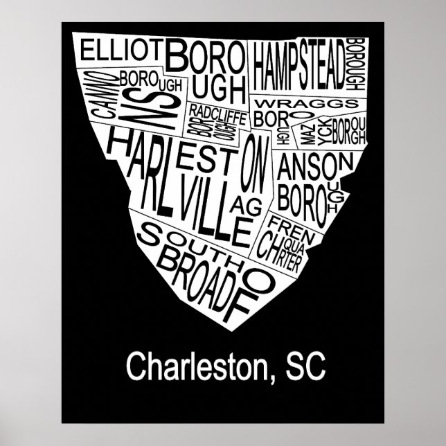 Affiche Carte typographique de Charleston (Devant)