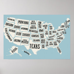 Affiche Carte US Avec Noms D'États États États-Unis
