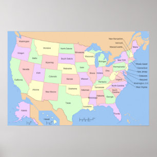 Affiche Carte US États-Unis