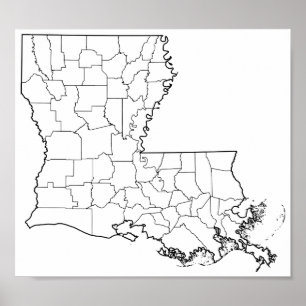 Affiche Carte vide d'ensemble de paroisses de la Louisiane