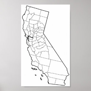 Affiche Carte vide d'ensemble des comtés de la Californie