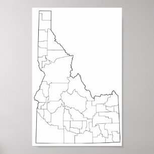 Affiche Carte vide d'ensemble des comtés de l'Idaho