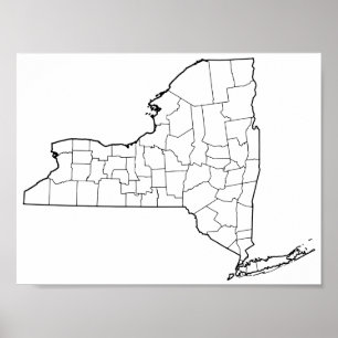 Affiche Carte vide d'ensemble des comtés de New York