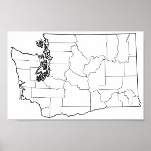 Affiche Carte vide d'ensemble des comtés de Washington